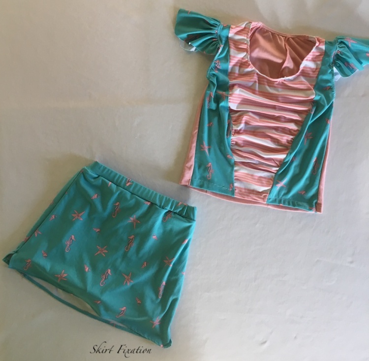 Fun nautical swimsuit for girls sewn by Skirt Fixation