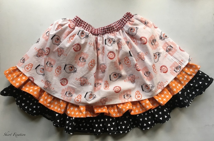Pepper's Peekaboo Ruffle Skirt sewn by Skirt Fixation using Star Wars fabric from Phat Quarters
